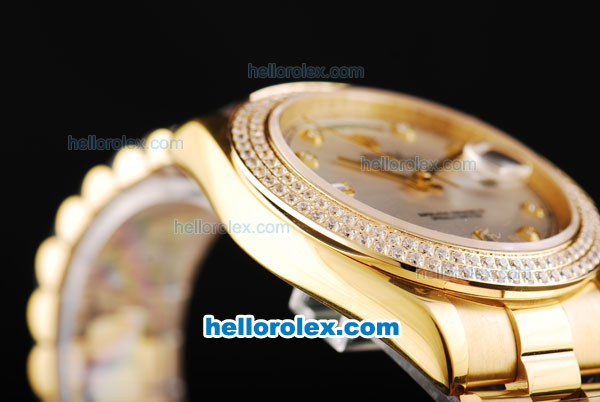 Rolex Day-Date II Automatic Movement Full Gold with Double Row Diamond Bezel-Silver Dial and Diamond Markers - Click Image to Close
